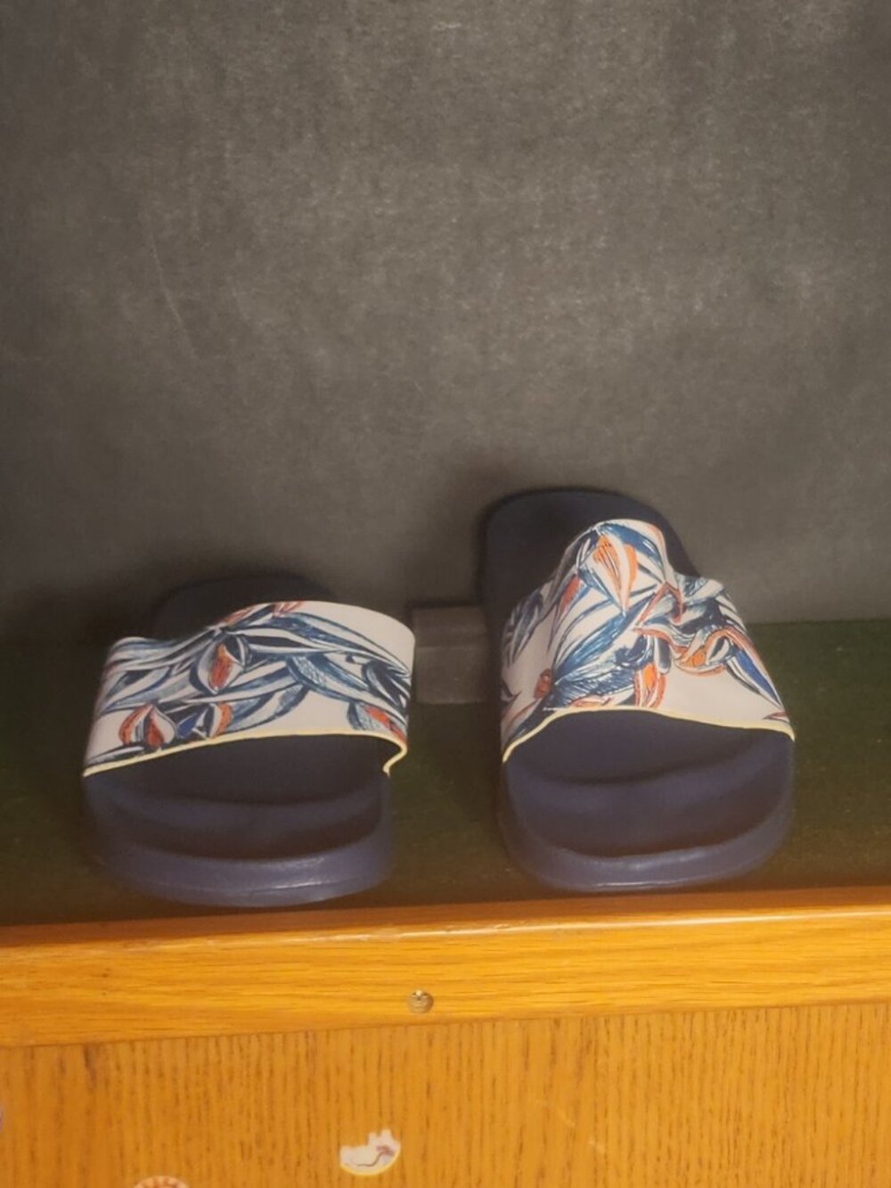 Zara Man Tropical Print Slide Sandals Blue White Men's EU 41/US 8 Pool Slides